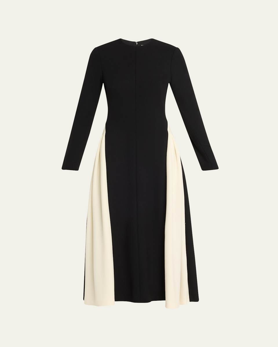 Contrast Stripe Long-Sleeve Midi Dress